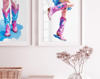 Pink Coquette Boots Wall Art Set: Trendy Dorm Decor (Digital Download