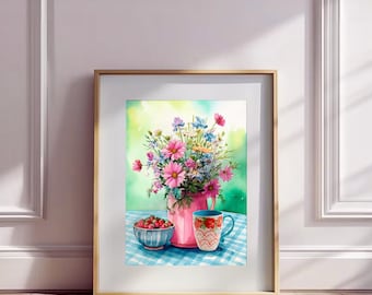Wildflower Bouquet Art Print: Vintage Floral Farmhouse Decor (Digital Download)