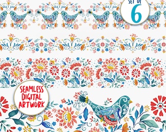 Seamless Rose Border Bundle: Pioneer Woman Style (PNG & JPG Digital Files)