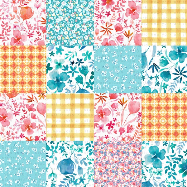 PATCHWORK MEDLEY Watercolor Floral Pioneer Woman-Inspired Background Designs Downloads. Country Decor. Farmhouse. Pioneer Woman png.