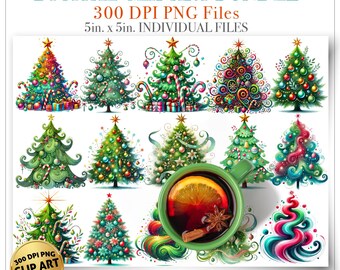 Whimsical Christmas Tree Clipart Xmas PNG Quirky Winter Holiday Graphics Sublimation Christmas Trees Graphic DTF Scrapbooking Card Making