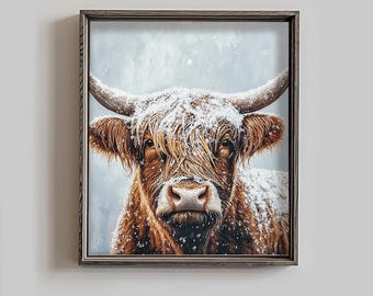 Highland Cow Print SNOWY WINTER WallArt Digital Download Downloadable Artful Wall Art Artful Winter Print Winter Printful Print Winter Decor
