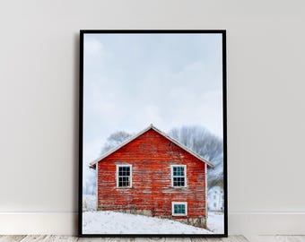Red Barn SNOWY WINTER WallArt Digital Download PNG Downloadable Artful Wall Art Artful Winter Print Red Barn Print Winter Decore Farmhouse