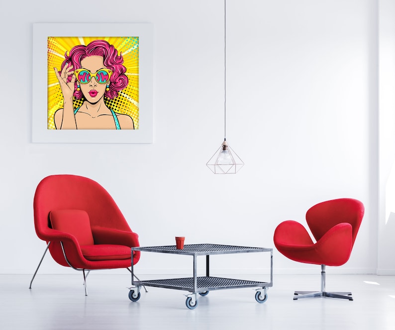 Wow Girl Roy Lichtenstein-Style Pop Art Poster Download. Cartoon DIY Wall Artwork image 4