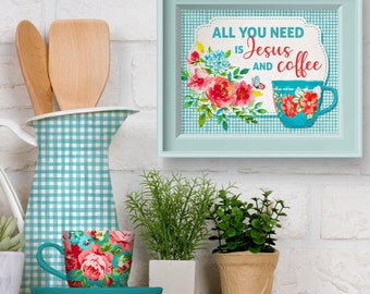 JESUS and COFFEE Wall Art & Sublimation Design png jpg Digital Download