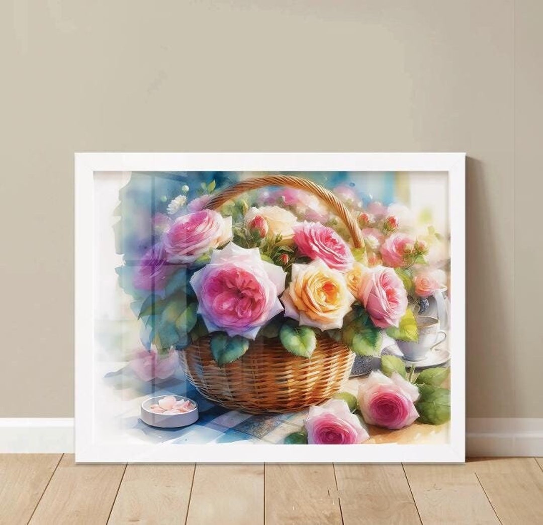 Vintage Pink Roses Print: Botanical Farmhouse Wall Art (digital ...