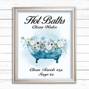Vintage Floral Bathtub Bathroom Art Print (Digital Download)