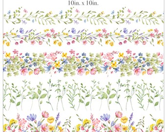 Watercolor Flower Border Bundle: Seamless PNG Designs (Digital Download)