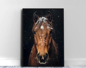 Horse Print SNOWY WINTER WallArt Digital Download Downloadable Artful Wall Art Artful Winter Print Winter Printful Print Winter Decore Wall