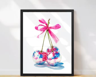 Trendy Pink Cherries Dorm Wall Art Dorme Decor Coquette Aesthetic Printable Digital Download Modern College Apartment Decor Custom Roommate
