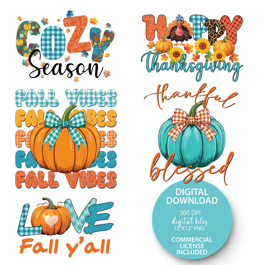 Thanksgiving Digital Print BUNDLE Pumpkin Fall Sublimation PNG ...