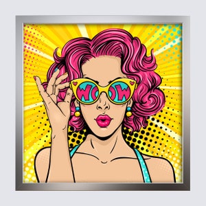 Wow Girl Roy Lichtenstein-Style Pop Art Poster Download. Cartoon DIY Wall Artwork image 2