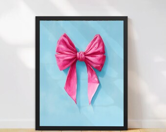 Trendy Pink Bow Dorm Wall Art Preppy Pormdecor Coquette Aesthetic Printable Digital Download Modern College Apartment Decor Custom Roommate