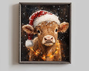 Highland Cow Christmas Print Digital Download PNG SNOW WINTER WallArt Downloadable Artful Wall Art Artful Winter Print Winter Printful Print