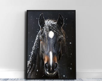 Horse Print SNOWY WINTER WallArt Digital Download Downloadable Artful Wall Art Artful Winter Print Winter Printful Print Winter Decore Wall