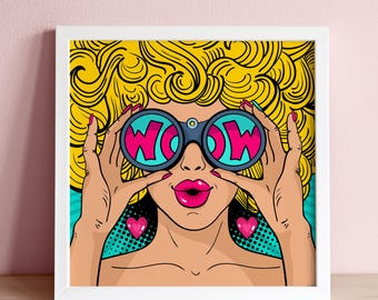 Wow Girl Pop Art Poster: Lichtenstein Style, Retro Comic (Digital Download)