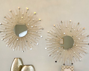 2 Glamorous Sunburst Mirror Set (29"), Starburst Mirror, Mirror wall decor, Sun mirror, Gold Sunburst mirror, Home Decor