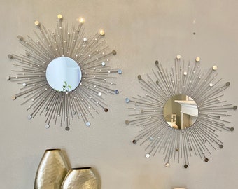 2 Glamorous Sunburst Mirror Set (29"), Sunburst Mirror,  Starburst Mirror, Mirror wall decor, Sun mirror, Gold Sunburst mirror, wall decor