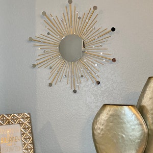 17” Glam Sunburst Mirror, Sun Mirror, starburst mirror, gold sunburst mirror, gold sun mirror, gold sunbeam mirror, starburst mirror gold