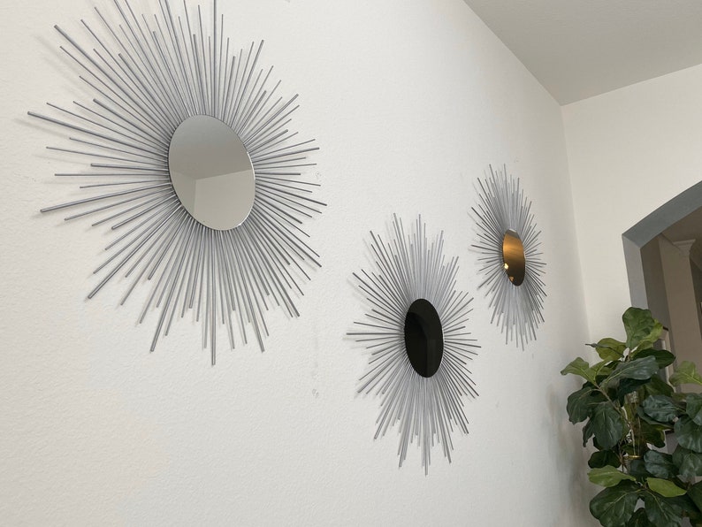 Trio 30 Sunburst Mirrors, Starburst Mirror, Mirror wall decor, Sun mirror, Gold Sunburst mirror, wall decor, Home Decor image 2