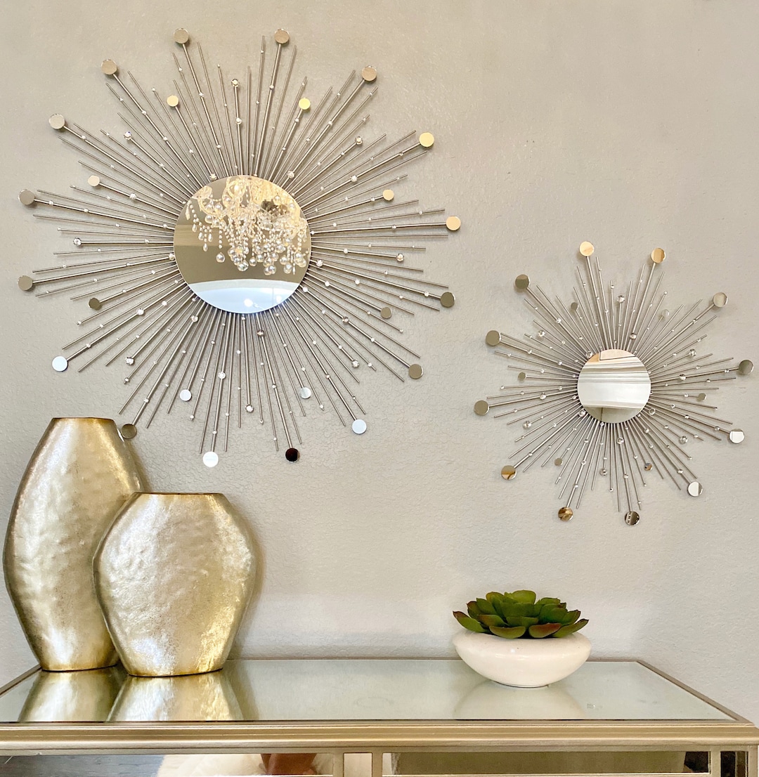 2 GLAM Sunburst Mirror Set 29 17, Starburst Mirror, Sun Mirror, Gold