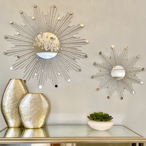 2 GLAM Sunburst Mirror Set (29”) (17”), Sunburst Mirror, Starburst Mirror, Mirror wall decor, Sun mirror