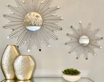 Glam Sunburst Mirror Set: Rhinestone Accent Mirrors (29” & 17”)