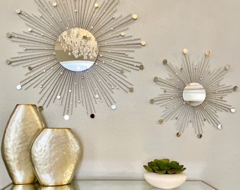 2 GLAM Sunburst Mirror Set (29”) (17”), Sunburst Mirror, Starburst Mirror, Mirror wall decor, Sun mirror