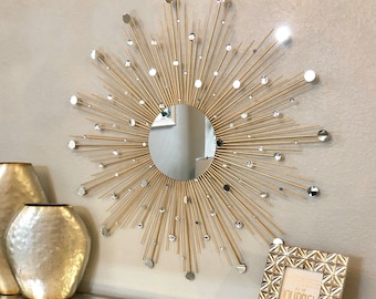 30" Glamorous Sunburst Mirror,  Starburst Mirror, Mirror wall decor, Sun mirror, Gold Sunburst mirror, wall decor, home decor