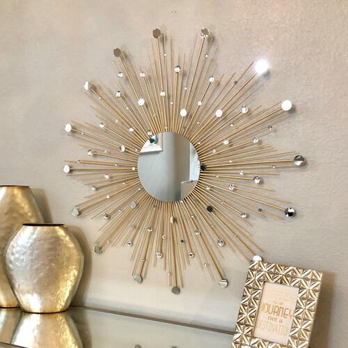 30" Glamorous Sunburst Mirror,  Starburst Mirror, Mirror wall decor, Sun mirror, Gold Sunburst mirror, wall decor, home decor