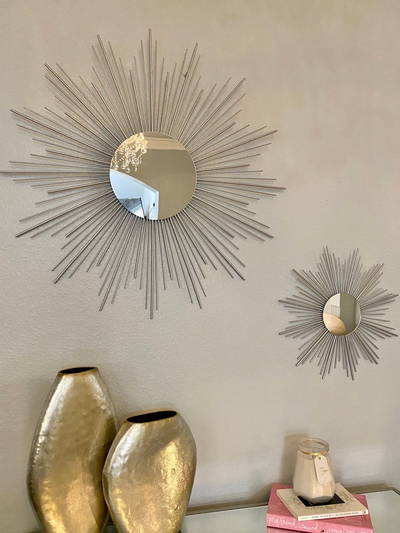 2 Sunburst Mirror Set 29 17, Sunburst Mirror, Starburst Mirror, Mirror wall decor, Sun mirror image 4