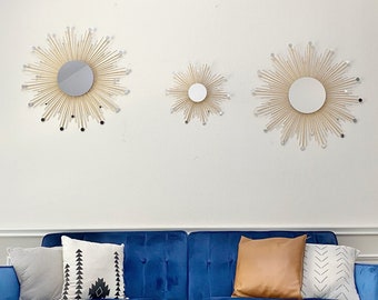 Ensemble de miroirs glamour sunburst personnalisés (29 pouces, 17 pouces, 17 pouces), miroir Starburst, décoration murale miroir, miroir soleil, miroir doré sunburst, décoration d'intérieur