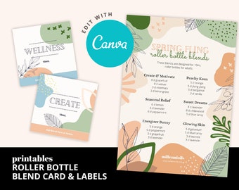 DOWNLOAD - Spring Fling Roller Bottle Card and labels | Essential Oil Recipe, Essential Oil Labels, Postcard, Edit on Canva, Welcome Kit