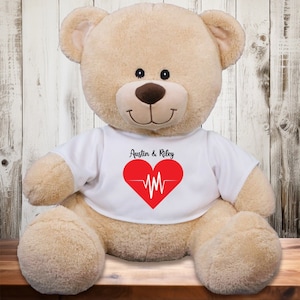Personalized Heartbeat Teddy Bear - Personalized with Names Valentine&#39;s day Gift for Her Gift for Him