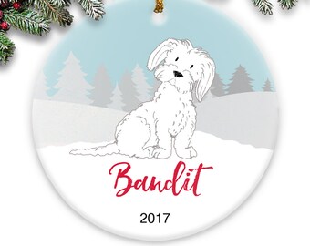 Maltese Dog (White) - Ceramic Ornament - Personalized with Name and Year