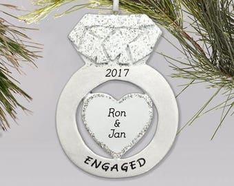 Personalized Engagement Ring Christmas Ornament - Personalized with Names & Year