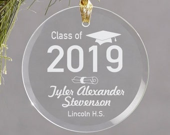 Graduation Ornament - Glass Ornament - Personalized with Name, Year & School Name, High School Graduation Gift, College Grad Gift