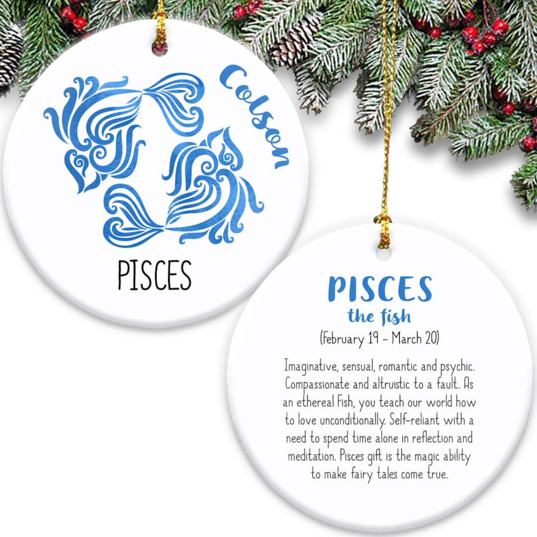 Personalized Pisces Zodiac Sign Double Sided Ornament - Ceramic 