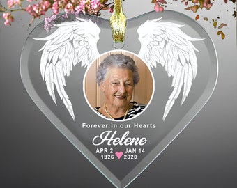 Forever in our Hearts - Glass Heart Ornament - Personalized with Name and Dates, In Loving Memory Of Memorial Ornament
