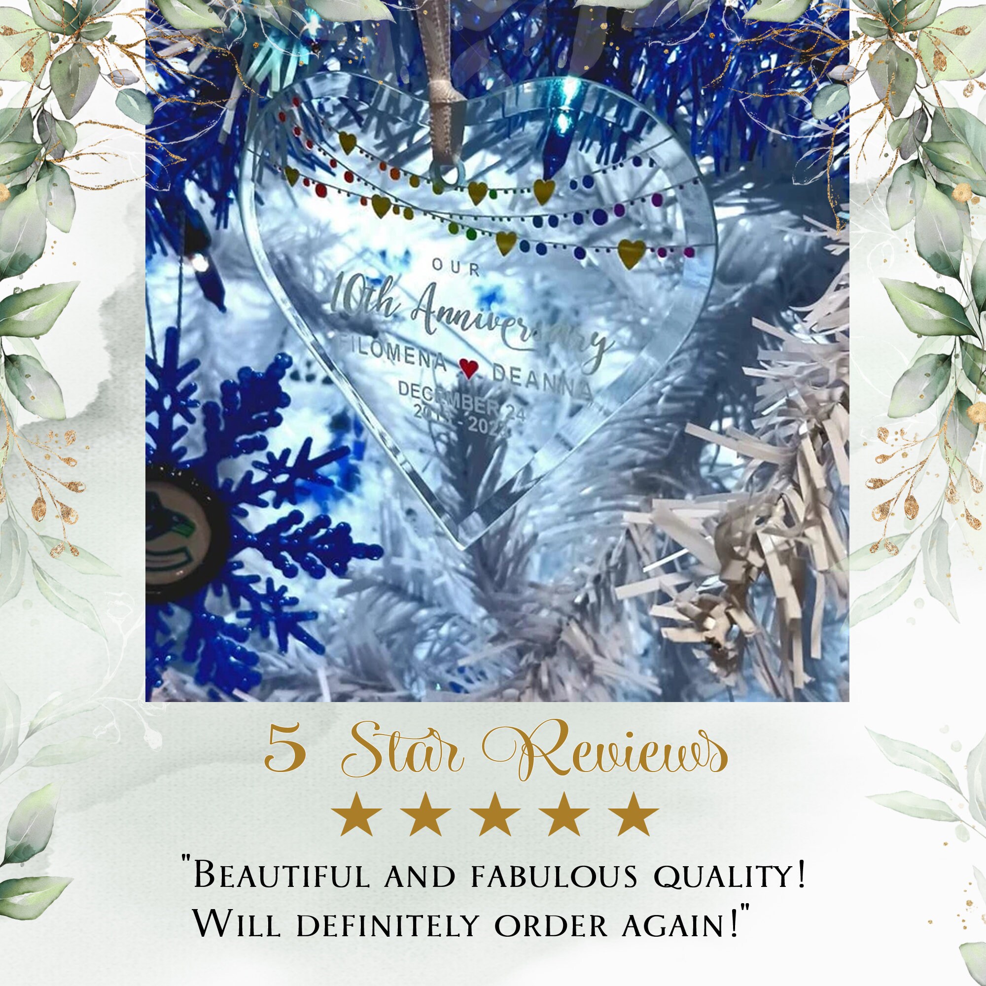 Custom Heart Glass Ornament - Personalized Christmas Birthday Gifts For Mom, Dad, Kids - Our First Christmas Together