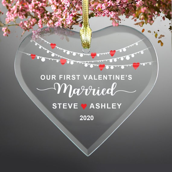 Our First Valentine's Married Glass Heart Ornament Valentine's - Main Image