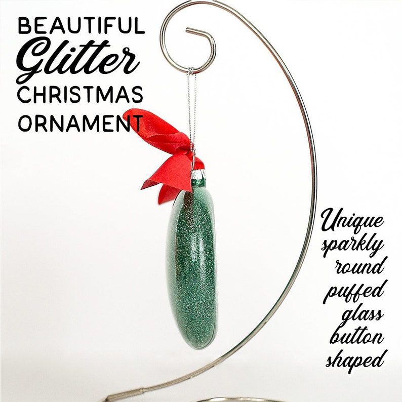 Personalized Christmas Round Green Glitter Glass Ornament Deer Our First Christmas Together Personalized with Names and Year