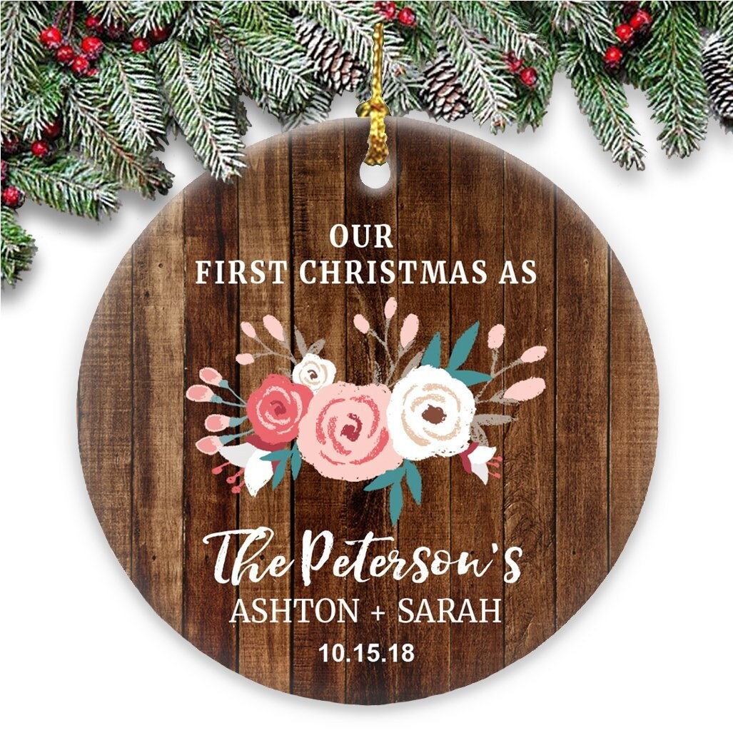 thumbnail image 2 of Personalised First Christmas Married With Stars Ceramic Decoration 2 of 11