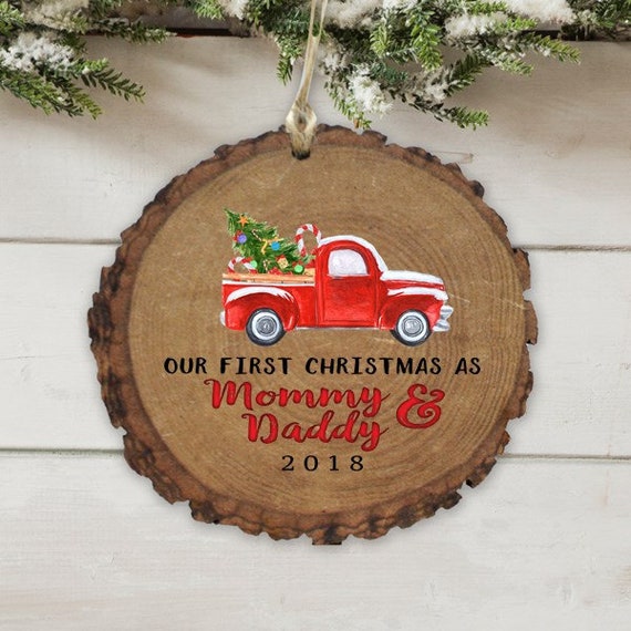 Our First Christmas as Mommy Daddy Vintage Car Truck