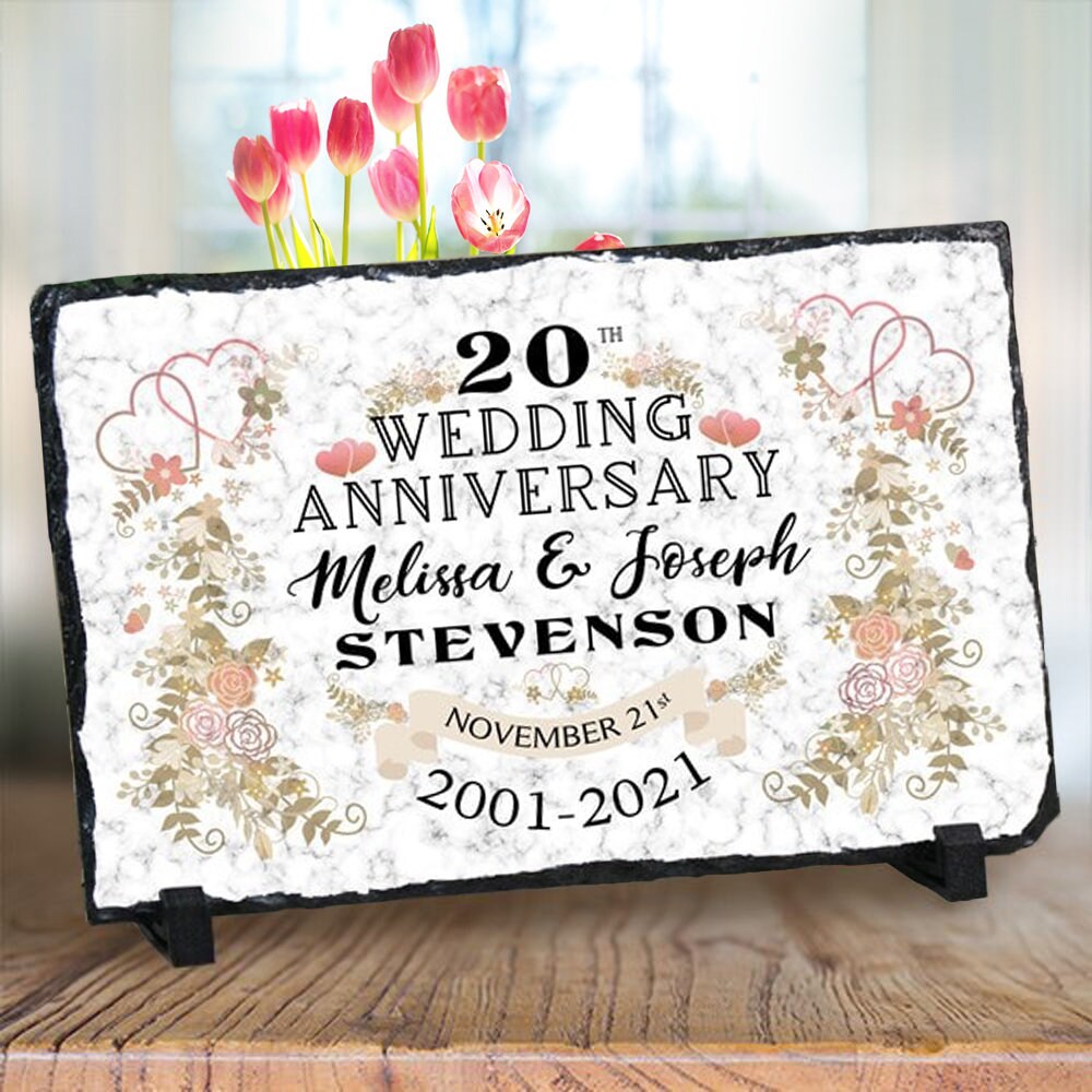 20th Wedding Anniversary Stone Keepsake | Personalized with Names and Dates, Anniversary Gift, Married Couple Gift, Mr and Mrs