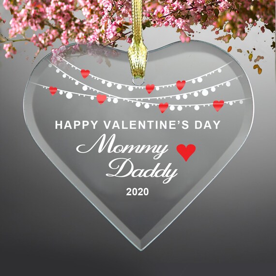 Happy Valentine S Day Mommy Daddy Glass Heart Ornament Etsy Happy Valentine S Day Mommy Daddy Glass Heart Ornament Etsy