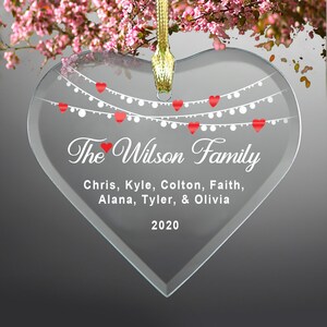 Personalized Family Glass Heart Ornament - Valentine's Day Gift for Him Gift for Her Couple Gift with Family name and year