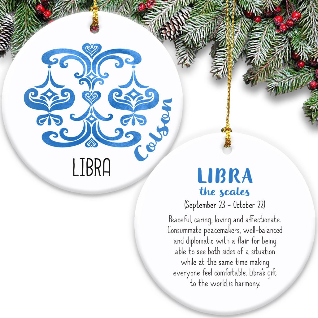 Personalized Libra Zodiac Sign Double Sided Ornament - Ceramic the