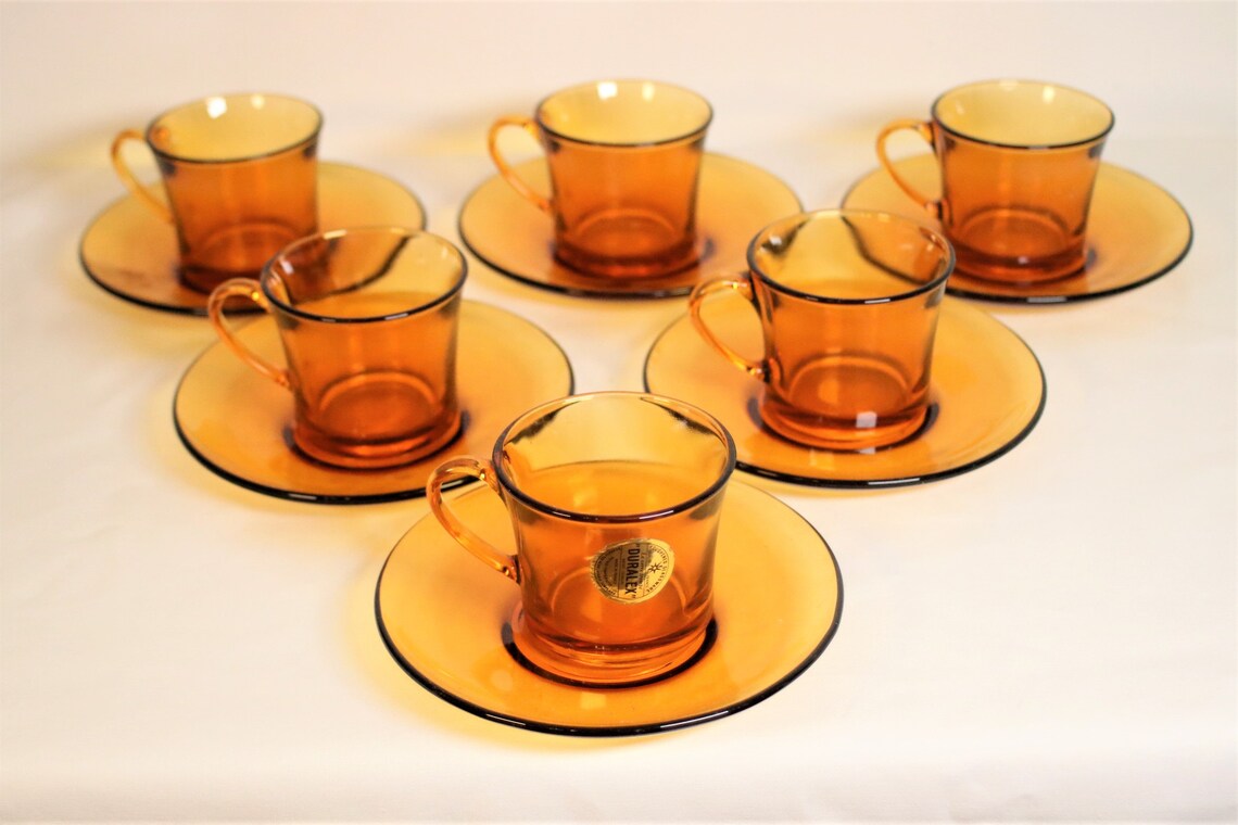 Vintage Set of Coffee Cups / Duralex / France /Amber Glass Etsy