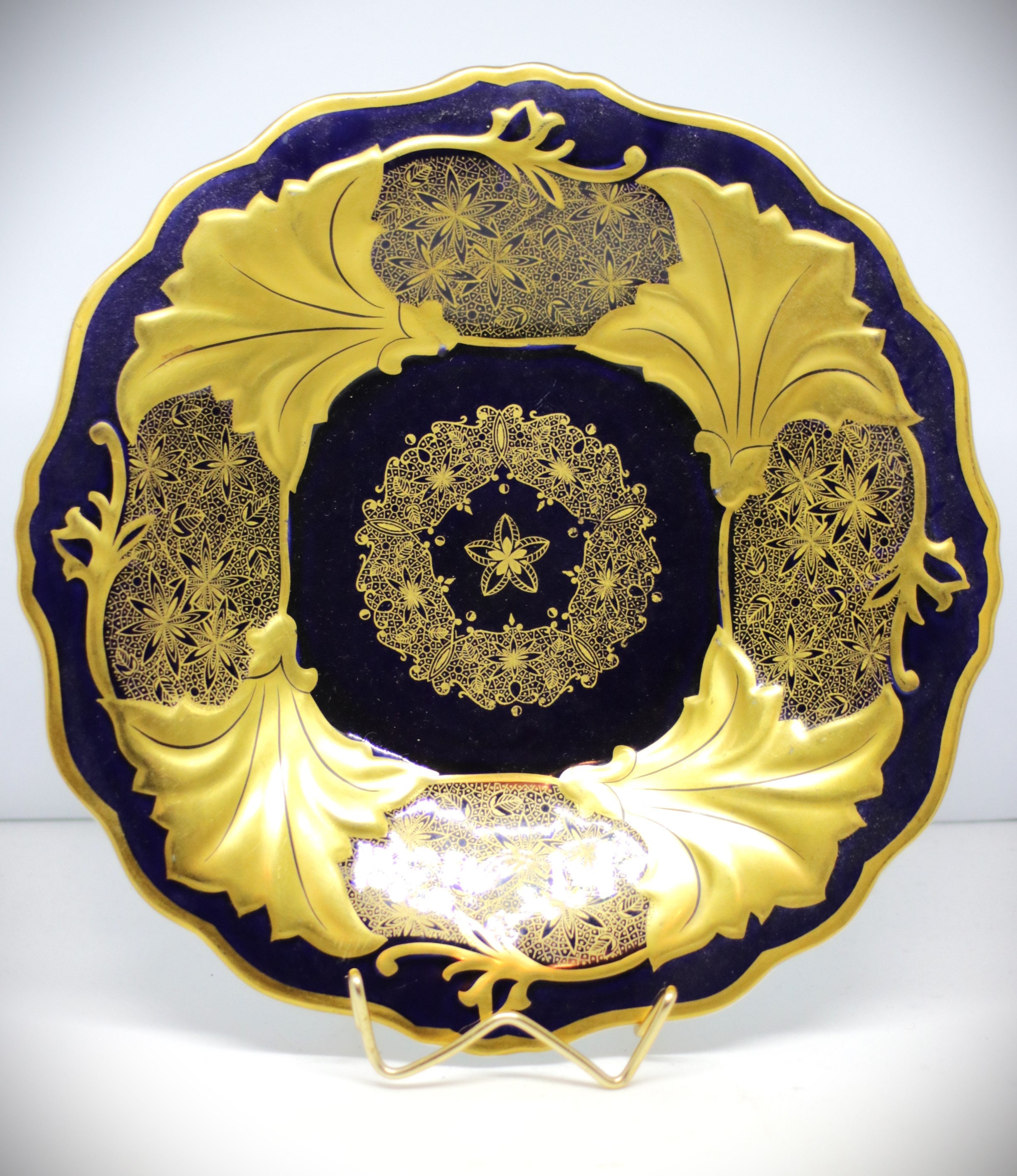 ワイマール　WEIMAR 金彩コバルトブルー フラワー　プレート4枚セット ワイマール WEIMAR 金彩コバルトブルー フラワー プレート4枚セット